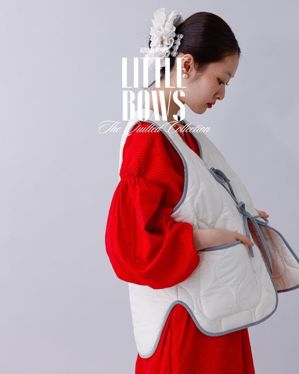 LITTLE BOWS - Hooman Oversized Quilted Vest - Ivory