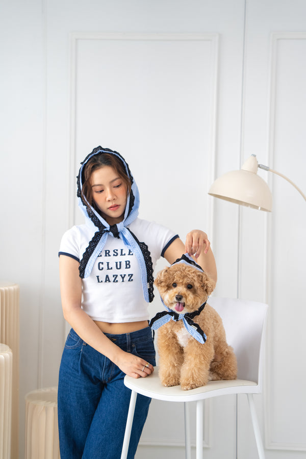HIMARI Gingham Hooded Scarf - Baby Blue